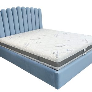 Pat-tapitat-160-cm-cu-lada-model-Jessica-stofa-albastru-deschis-catifea-picioare-lemn-H13-cm-paturi-saltele-la-comanda-Bacau